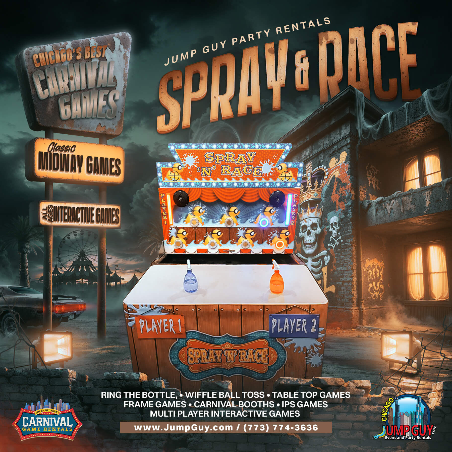 Spray and Race carnival game rental for fall festivals in Chicago by Jump Guy Party Rentals