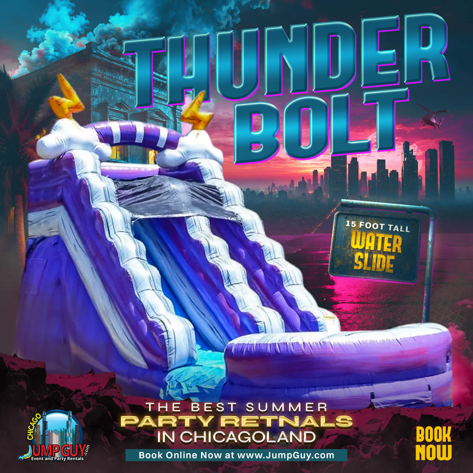 Thunder Bolt 15 foot water slide rental in Chicago by Jump Guy Party Rentals