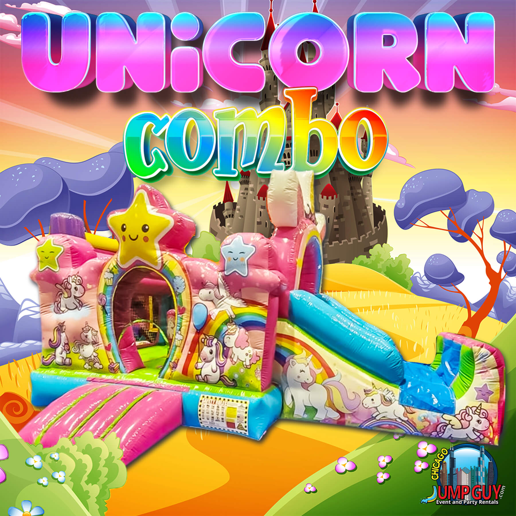 Unicorn bounce house rental for toddlers by Jump Guy Party Rentals