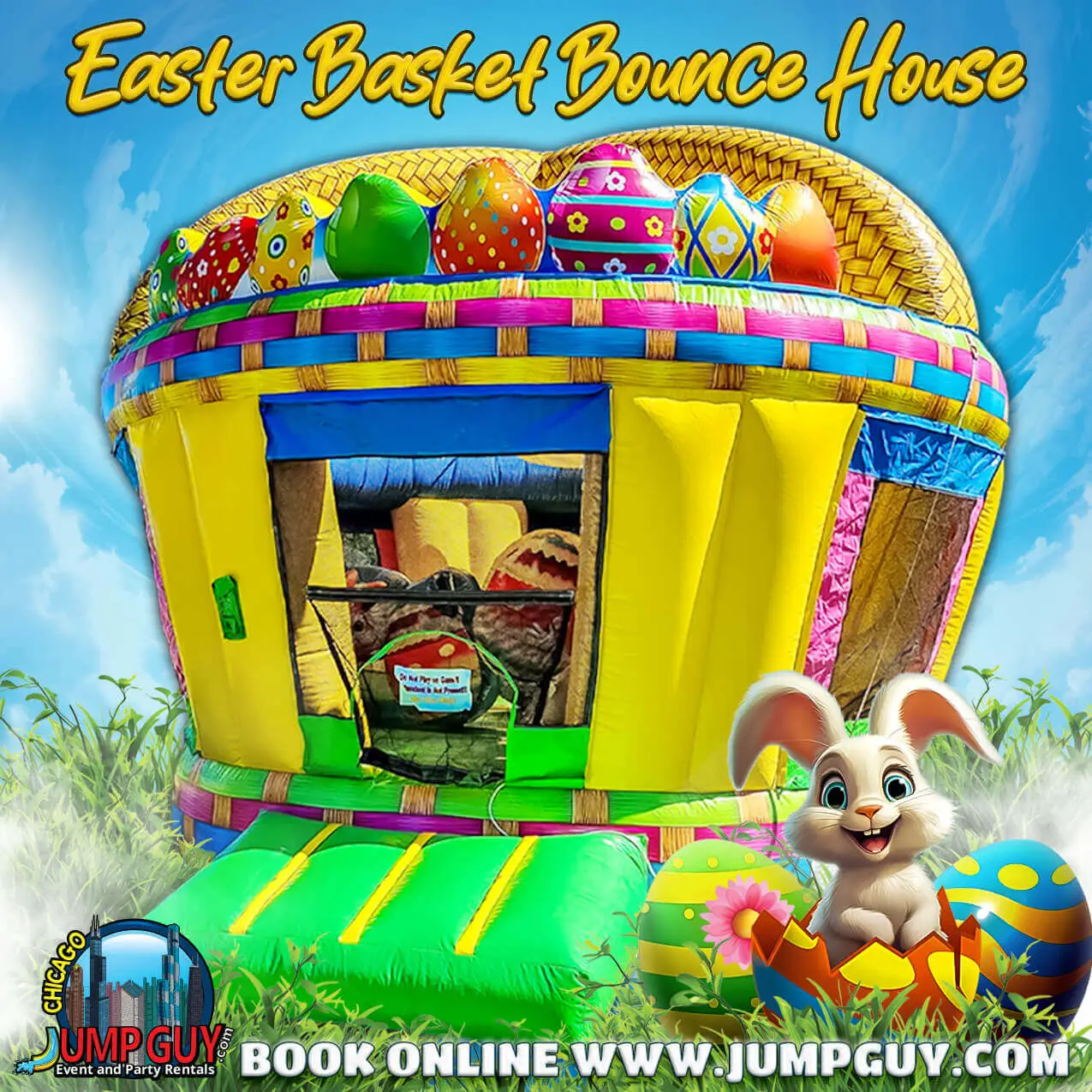 Easter basket themed inflatable bounce house rental for spring parties in Wheaton IL