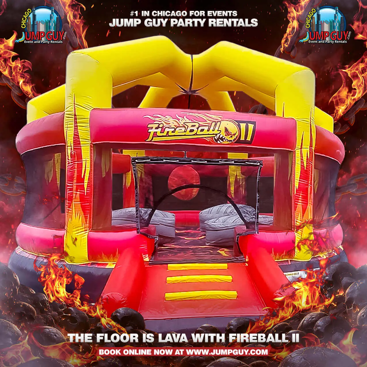 Floor Is Lava Fireball 2 inflatable wrecking ball interactive rental in Wheaton IL