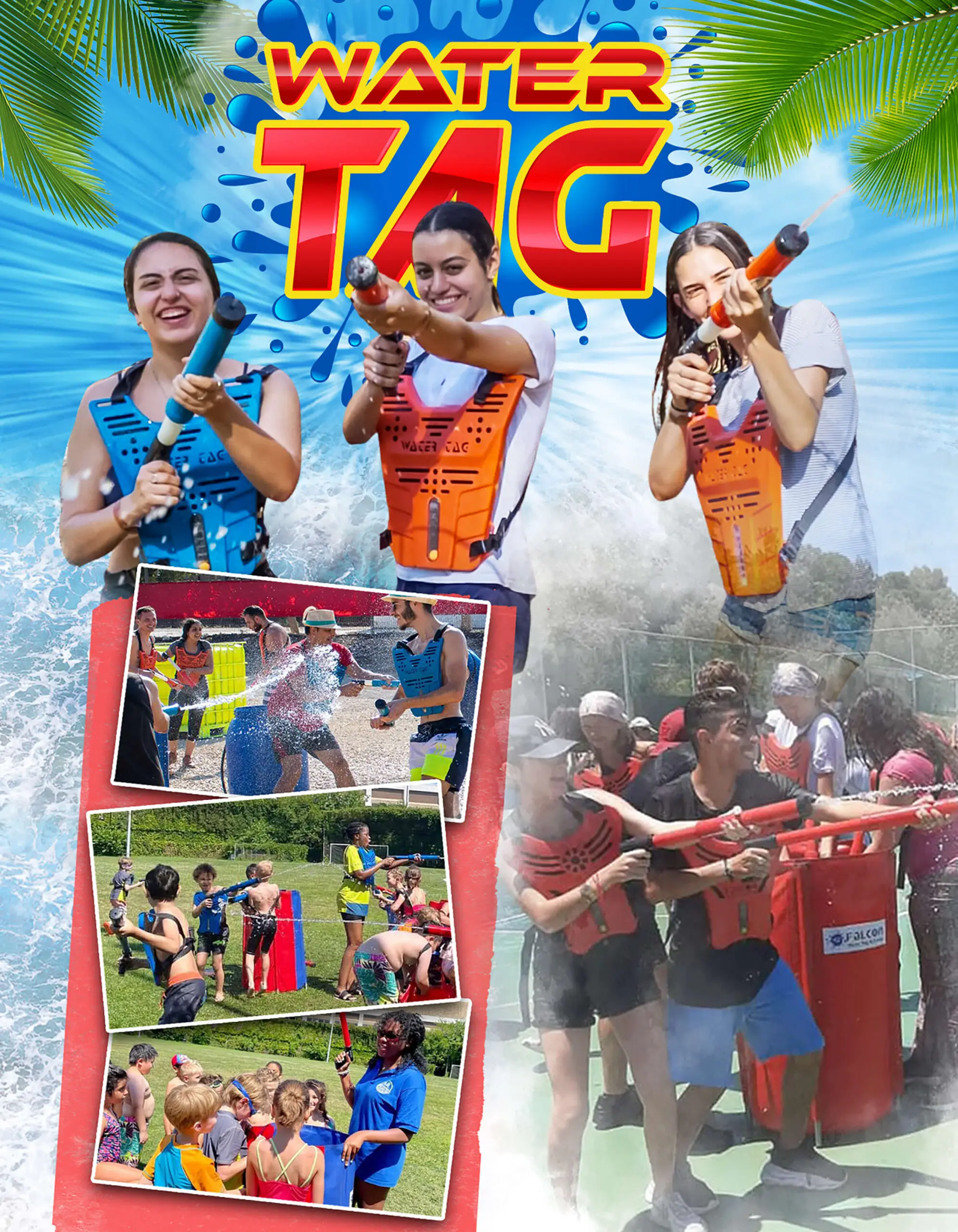 Inflatable water tag game rental in action at a Wheaton IL outdoor party